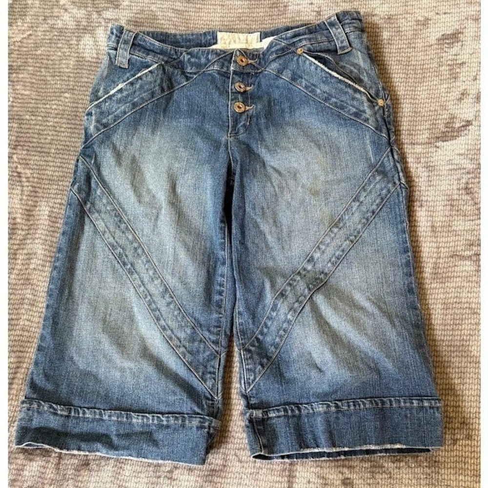 Baby Phat Vintage Y2K Denim Long Shorts Medium Wash Embroidered Cat Logo 32X16.
